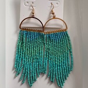 Statement Turquoise Beaded Fringe Earrings